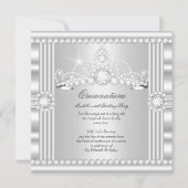 Princess Quinceanera Tiara Silver White Satin Kaart (Voorkant)