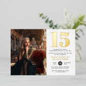 Princess Quinceañera Verjaardag Rood & Goud Folie Uitnodiging (Staand Voorkant)