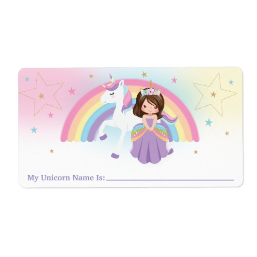 Princess Rainbow Unicorn Mijn Unicorn-naam Sticker (Voorkant)