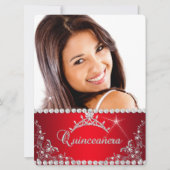 Princess Red Quinceanera Foto Silver Tiara Kaart (Voorkant)