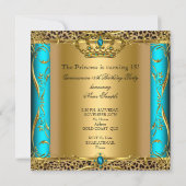 Princess Regal Blauwgroen Leopard Quinceañera Part Kaart (Achterkant)