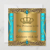Princess Regal Blauwgroen Leopard Quinceañera Part Kaart (Voorkant)