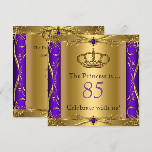 Princess Regal Paars Gold 85th Birthday Party Kaart (Voorkant / Achterkant)