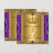 Princess Regal Paars Leopard 21st Birthday Party Kaart (Voorkant / Achterkant)