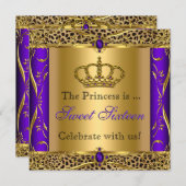 Princess Regal Paars Leopard Sweet 16 Party Kaart (Voorkant / Achterkant)