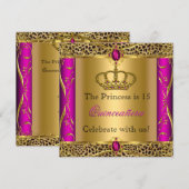 Princess Regal Pink Leopard Quinceañera Partij Kaart (Voorkant / Achterkant)