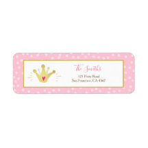 Princess Return Address Label Pink Gold Crown Girl