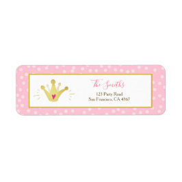 Princess Return Address Label Pink Gold Crown Girl