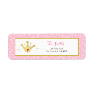 Princess Return Address Label Pink Gold Crown Girl