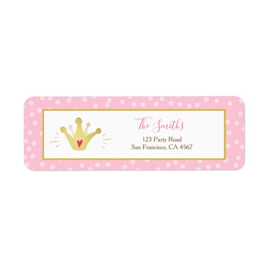 Princess Return Address Label Pink Gold Crown Girl (Voorkant)