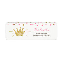 Princess Return Address Label Pink Gold Crown Girl