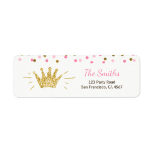 Princess Return Address Label Pink Gold Crown Girl