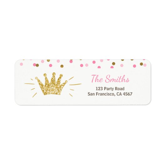 Princess Return Address Label Pink Gold Crown Girl (Voorkant)