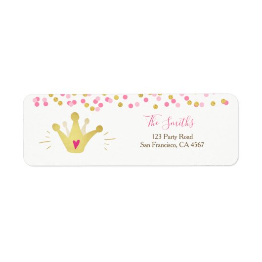 Princess Return Address Label Pink Gold Crown Girl (Voorkant)