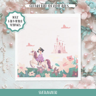 Princess Riding Unicorn Paper Napkins Servet