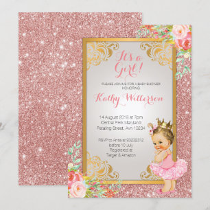 Princess Roos Gold Baby shower Invite Kaart
