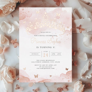 Princess Roos Gold Meisjes Verjaardagsfeestje Folie Uitnodiging