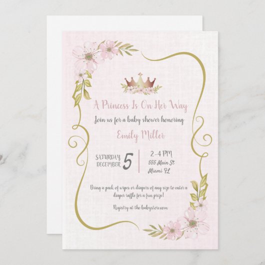 Princess roos gouden baby shower uitnodiging (Voorkant / Achterkant)