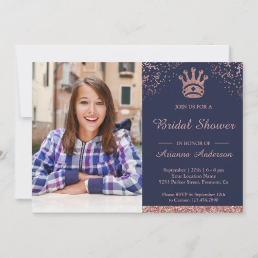 Princess Roos Gouden Glitter Foto Vrijgezellenfees Kaart (Voorkant)