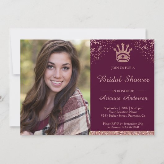 Princess Roos Gouden Glitter Foto Vrijgezellenfees Kaart (Voorkant)