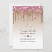 Princess ROOS PINK GOLD Drip Glitter ANY BIRTHDAY Kaart (Voorkant)