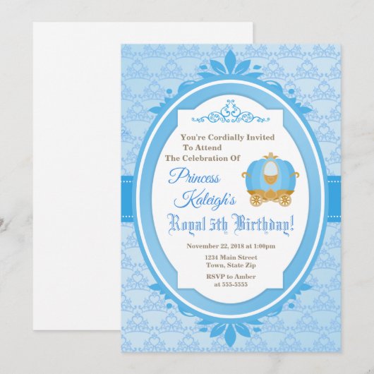 Princess Royal Ball Verjaardag Uitnodiging Carriag (Voorkant / Achterkant)