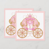 Princess Royal Carriage Pink 1st Birthday Party Kaart (Voorkant / Achterkant)