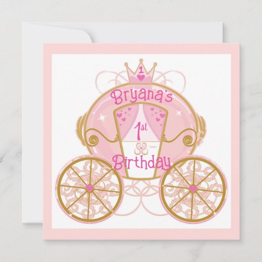 Princess Royal Carriage Pink 1st Birthday Party Kaart (Voorkant)