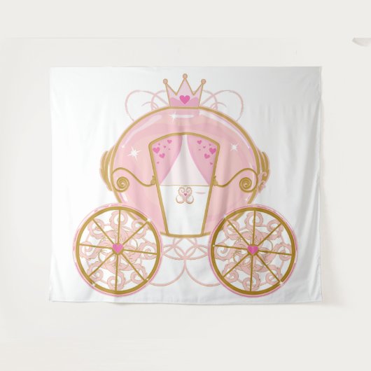 Princess Royal Carriage Pink & Gold Party Backdrop Wandkleed (Voorkant (horizontaal))