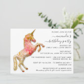 Princess Royal Crown Gold Glitter Pink Unicorn Kaart (Staand voorkant)