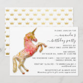 Princess Royal Crown Gold Glitter Pink Unicorn Kaart (Voorkant / Achterkant)