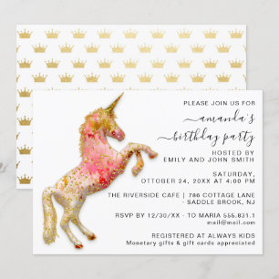 Princess Royal Crown Gold Glitter Pink Unicorn Kaart