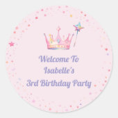 Princess Royal Crown Pink 3rd Birthday Welcome  Ronde Sticker (Voorkant)