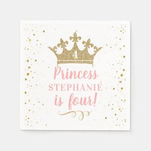 Princess Royal Crown Pink Gold Glitter Birthday Servet