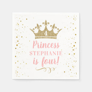 Princess Royal Crown Pink Gold Glitter Birthday Servet