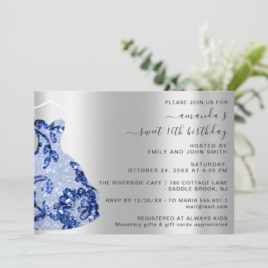 Princess Royal Dress Sweet 16th Blue Navy Princess Kaart (Staand voorkant)
