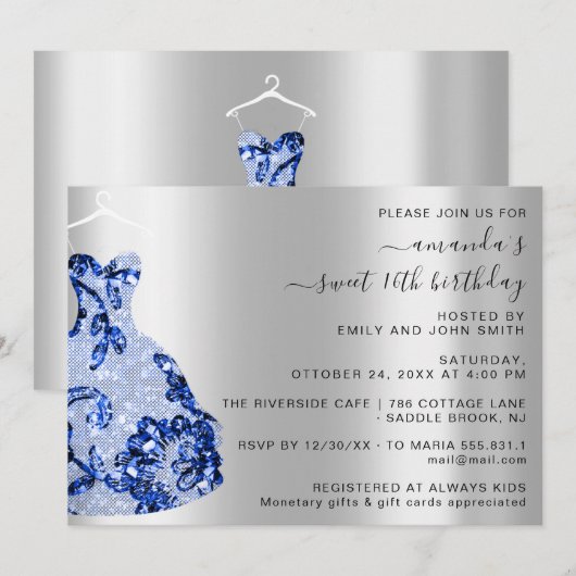 Princess Royal Dress Sweet 16th Blue Navy Princess Kaart (Voorkant / Achterkant)