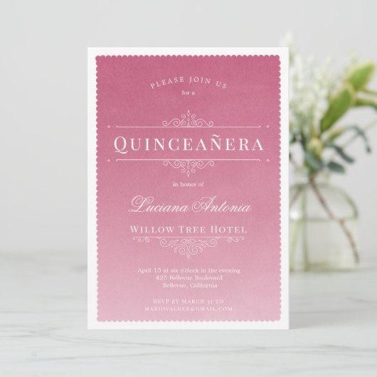 Princess Royal Elegant Pink Quinceanera Kaart (Staand voorkant)