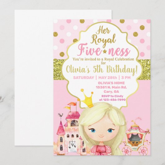 Princess Royal fileffer girl-uitnodiging. Kaart (Voorkant / Achterkant)