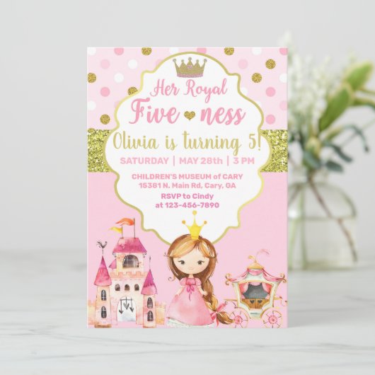 Princess Royal fileffer girl-uitnodiging. Kaart (Staand voorkant)