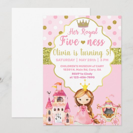 Princess Royal fileffer girl-uitnodiging. Kaart (Voorkant / Achterkant)