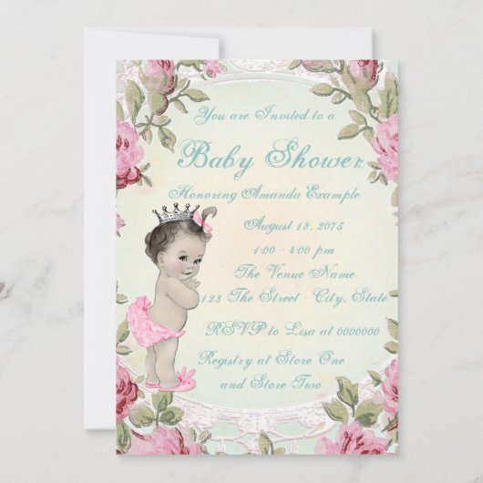  Princess Roze en Blauwgroen Blauw Baby shower Kaart (Achterkant)