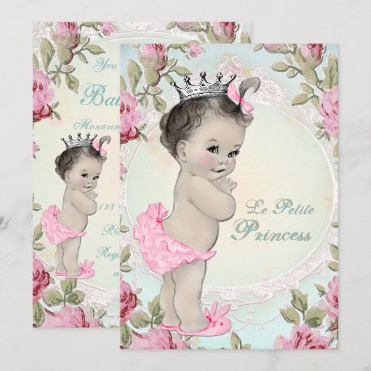  Princess Roze en Blauwgroen Blauw Baby shower Kaart (Voorkant / Achterkant)