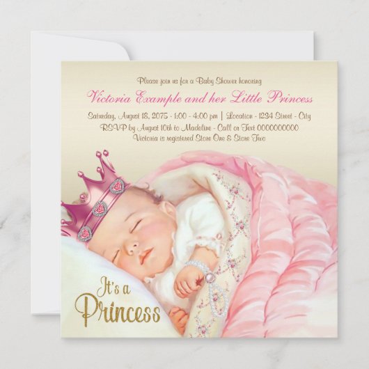  Princess Roze Goud Baby shower Kaart (Voorkant)