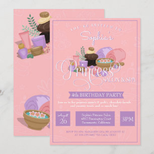 Princess Salon & Spa Birthday Party Invitation Kaart