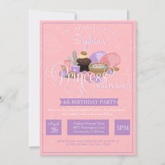 Princess Salon & Spa Verjaardagsfeestje Uitnodigin Kaart (Voorkant)