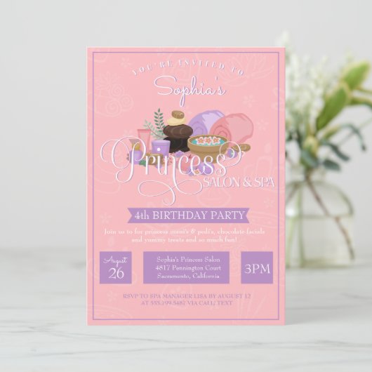 Princess Salon & Spa Verjaardagsfeestje Uitnodigin Kaart (Staand voorkant)