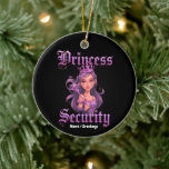 Princess Security Gothic Purple Fairy Graphic Keramisch Ornament<br><div class="desc">Guard the royal realm with this edgy "Princess Security" design. Featuring a fierce purple fairy with a magical wand and striking gothic lettering,  it's a fun and protective statement for parents,  older siblings,  or fantasy lovers.</div>