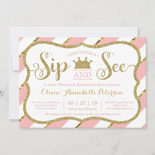 Princess Sip and See Baby shower Invitation Kaart (Voorkant)