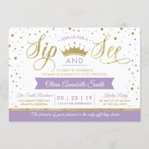 Princess Sip and See Baby shower Invitation Kaart